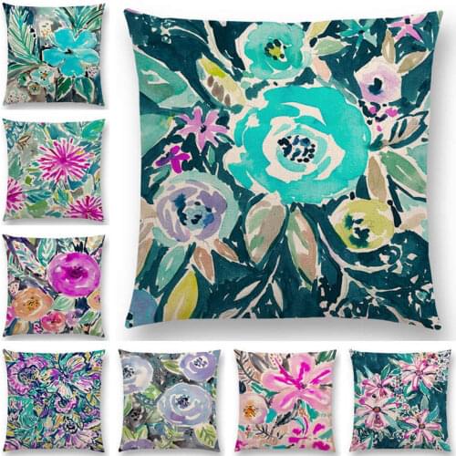 Hot Sale Watercolor Flowers Hibiscus Flourish Coral Floral Gardens Delight Prints Colorful Cushion Cover Sofa Throw Pillow Case