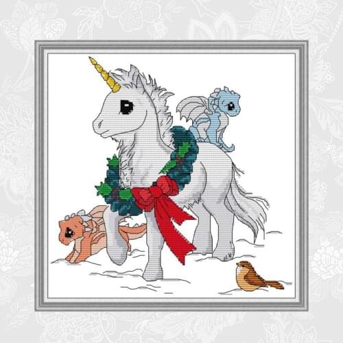 Joy Sunday Unicorn Patterns Counted Printed on Canvas DMC 11CT 14CT Chinese Cross Stitch kit Needlework Set Embroidery Painting