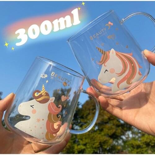 Unicorn Creative Mug Micro Landscape Interesting Design Glass Water Cup Rainbow Color Girl Portable Thermos Bottle Drinkware