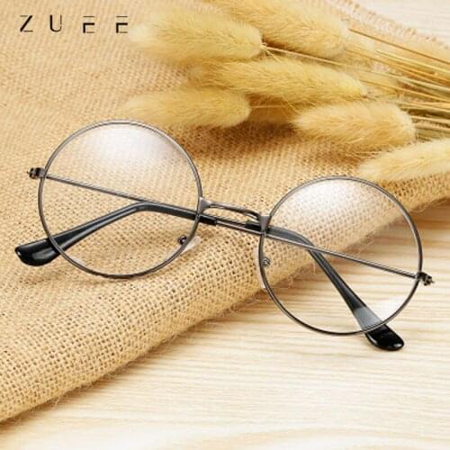 Round Vintage Glasses Simple Frame Lens Flat Classic Light Myopia Metal Ladies Glasses Frame Literary Scholar Style Glasses