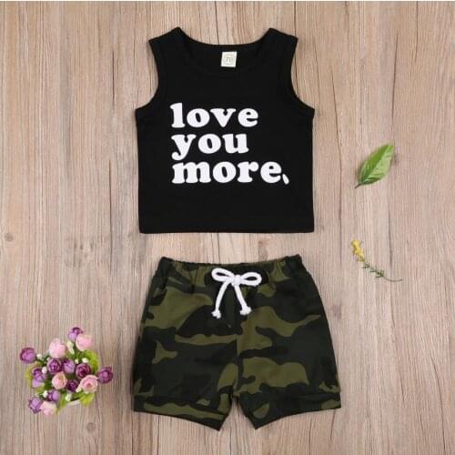 Summer Baby Boy’s Vest Shorts Suit Unique Letter Sleeveless Tops Camouflage Short Pants Black Baby Boys Sets