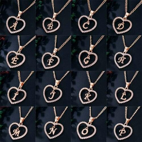 Fashion Necklace Initial Letter Rose Gold Alphabet Charm Pendant Love Heart