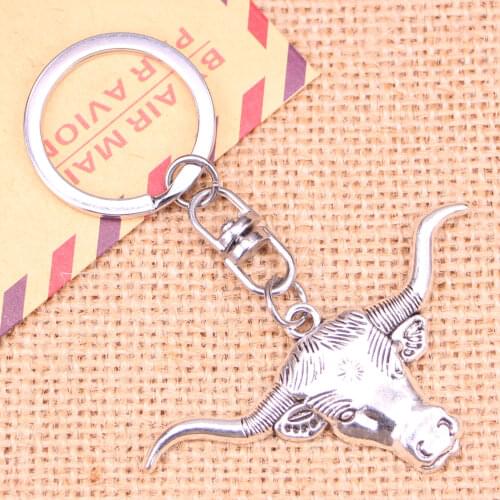 Fashion Keychain 60*31 mm longhorn bull steer head Pendants DIY Men Jewelry Car Key Chain Ring Holder Souvenir For Gift