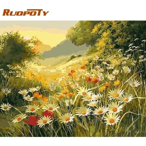 RUOPOTY Frame DIY Painting By Numbers Flowers Kit Picture By Numbers For Adults Modern Wall Art Decors Handpainted Home Diy Gift