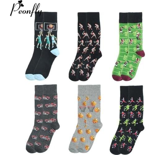 PEONFLY Fashion 2020 Spring Summer Men Socks Casual Funny Mott Car Ball Printed Sokken Harajuku Skateboard Cotton Happy Socks