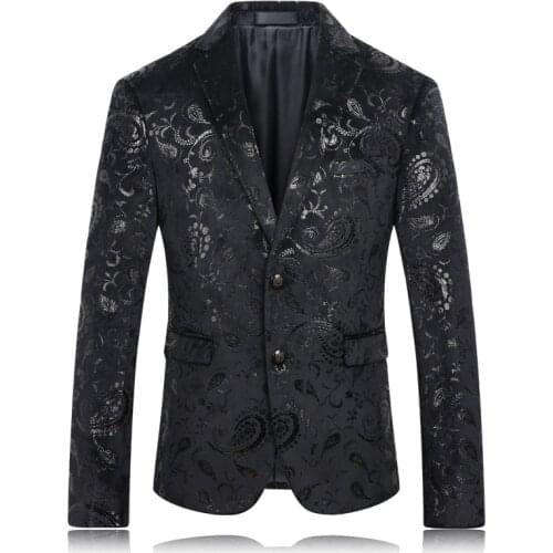 2020 New Paisley Blazer Luxury Mens Floral Blazer Velvet Suit Jacket Black Plus Size 3Xl Blazer Masculino Slim Fit Korean Men