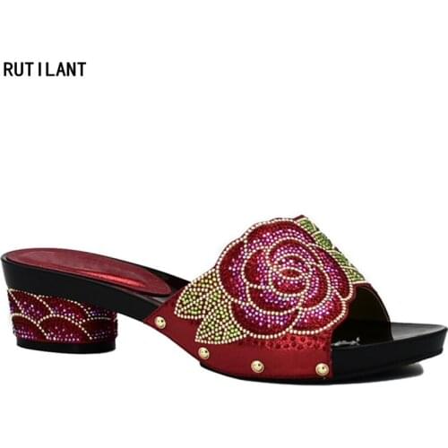 Latest Italian Summer Women Shoes with Rhinestone Designer Shoes Women Luxury 2018 Slip on Shoes for Women Nigerian Style Shoes