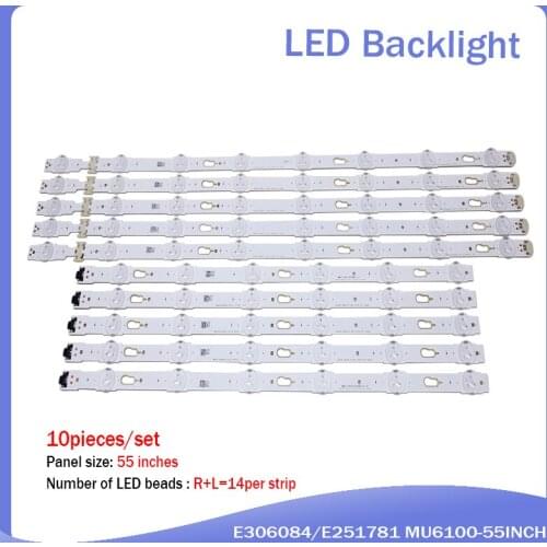 New 10 PCS/set LED backlight strip ForSamsung 55 inch TV E306084/E251781 MU6100-55INCH-R/L-8/6EA-170724/170724-4*1.5 Anode tv pa