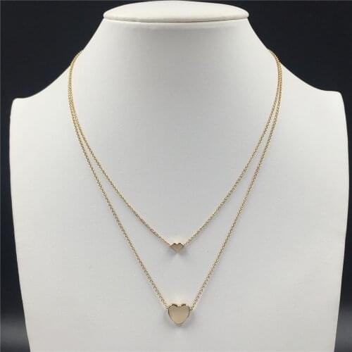 Lovely Gold Color Plating Heart Go Through Chain Layered Necklace For Women Dainty Tiny Jewelry Gift Gorgeous Accessory