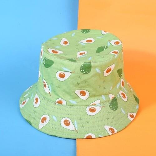 Avocado Bucket Hat Women Mens Summer Panama Hat Hip Hop Caps Reversible Fruit Print Banana Watermelon Beach Fisherman Hat 2021