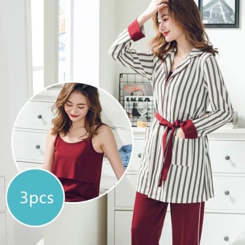 Pregnant Women Nursing Pajamas Maternity Cotton Home Clothes 3sets Full Sleeve Breastfeeding Sleepwear Postpartum Clothings