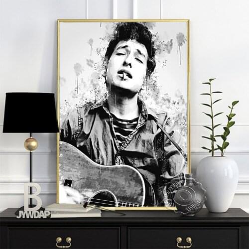 Bob Dylan Black White Watercolour Poster, American Singer-Songwriter Cool Boy Art Prints, Nordic Style Figure Picture Wall Decor