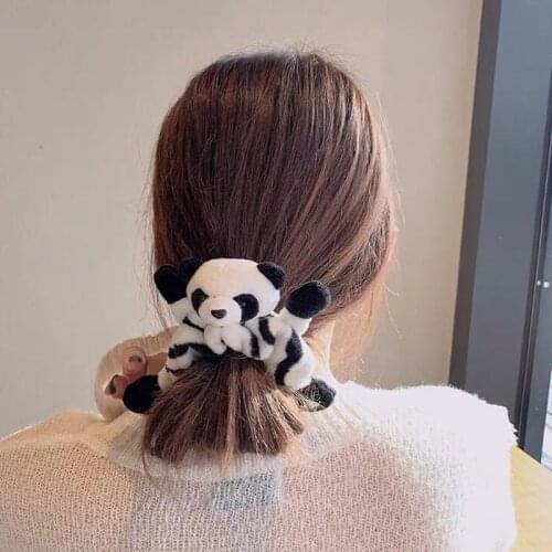Hair ring Velvet Plush Panda Scrunchies Hair Tie Rope 3D Animal Head Doll Elastic Ponytail Holder Rubber band