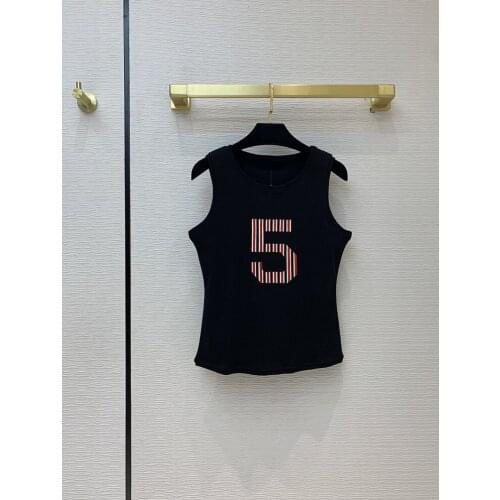 Luxury Brand Tank Eureeky 2021 Early Spring Women New Casual Simple Digital Embroidery Ribbed Slim Cotton O-neck Short Vest