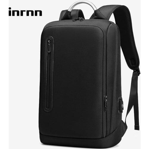 Inrnn Men 15 inch Laptop Backpack High Quality Business Office Backpacks Male Waterproof Thin Slim Travel Bag USB Charge Mochila