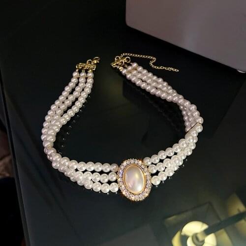 SHANGZHIHUA The elegant light luxury three-layer pearl collar, 2021 new trend jewelry fashion womans necklace party gift