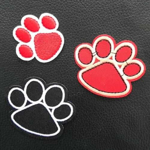 Dog Bear Footprint Paw Prints Patches for Clothes Iron on Embroidered Fabric Cartoon Logo Applique DIY Apparel Accessories