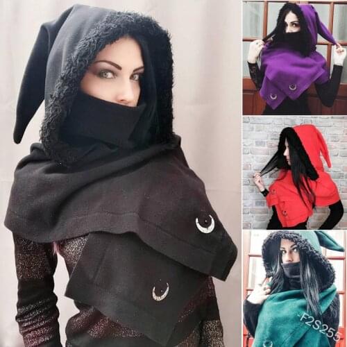 Medieval Women Retro Gothic Hooded Shawl Coat Witch Vampire Cosplay Costume Halloween Carnival Party Elf Hat Caps Cloak Scarf