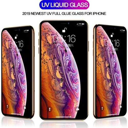 UV Light Full Glue Sceen Protector For iPhone 11 Pro Max X XS XR 9D Nano Liquid Tempered Glass For Apple iPhone 6 6S 7 8 Plus