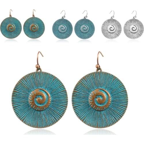 Vintage Spiral Round Pendant Earrings Bronze Ethnic Wind Eardrop Bohemian Jewelry Gifts for Women Drop Earrings Aretes Brincos