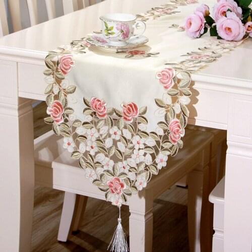 High Quality Beautifully Embroidered Pastoral Roses Tassel Table Cloth Multi-function Decorative Dust-proof Cover