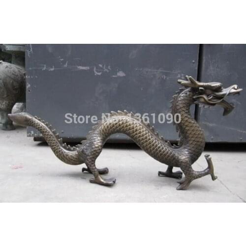 Xd 00235 Chinese Folk collection Old Bronze Copper Made myth Lucky Fly Dragon Statue