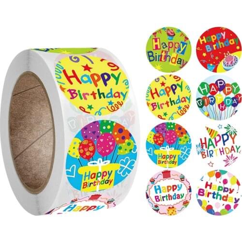 100-500pcs Cute Happy Birthday Stickers 2.5cm/1 Inch Childrens Birthday Party Gift Sealing Decorations Greeting Card Labels