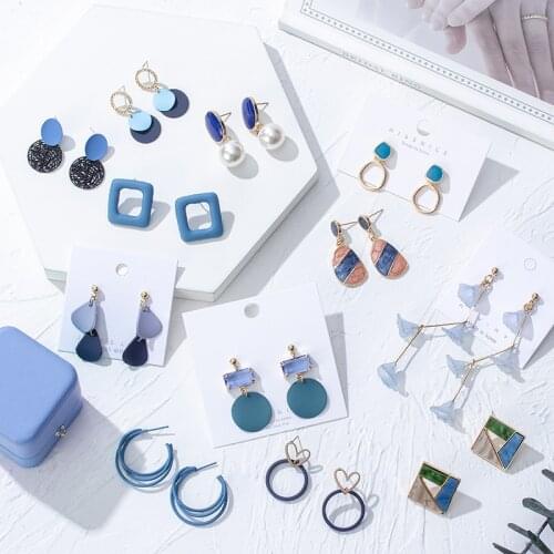 New Korean Statement Earrings for Women Blue Geometric Acrylic Resin Dangle Drop Earrings 2020 Bohemian Fashion Brincos Jewelry