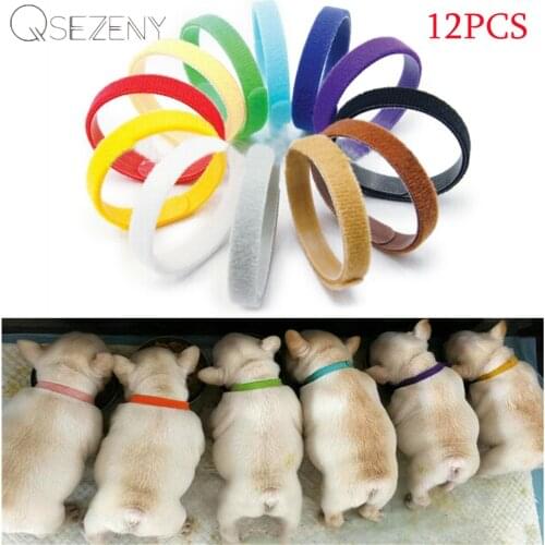 12 Pcs/Set Puppy Newborn Pets Identify Collars Adjustable Nylon Small Pet Dog Collars Kitten Necklace Whelping Puppy Collars