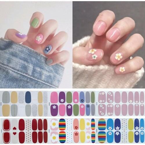 14tips/set Full Cover Nail Stickers Wraps 2020 New Styles DIY Adhesive Sliders for Women Beauty Art Decals Manicure Waterproof