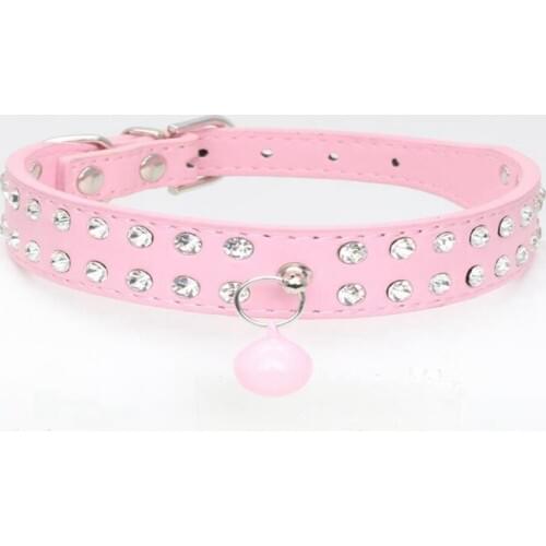 500pcs/lot Fast shipping 4 Colors 2 Rows Crystal Rhinestone Pu leather Pet Dog Collar With Bell 4 Sizes