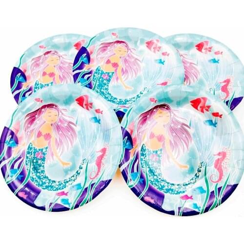 6pcs /bag 7 inch Cartoon Little Mermaid Party Supplies Plates Theme Decoration Party For Kids Happy Birthday baby Theme Party