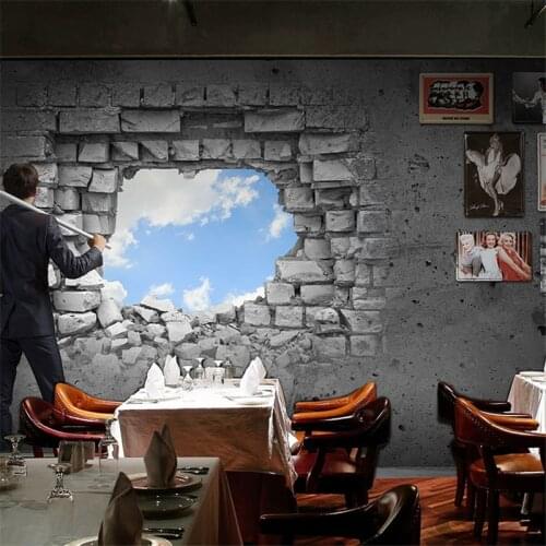Beibehang European and American bar renovated background wallpaper 3d personality broken wall retro nostalgia brick wall