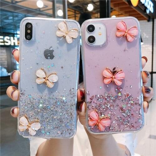 Glitter Stars Sequins Clear Phone Cases For OPPO A9 2020 Soft Butterfly Cover For OPPO Realme XT Reno A59 A83 A7 A5S A3S A83 A72