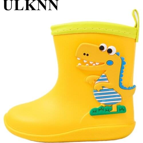 ULKNN Children Rainboots Girl Cartoon Regenlaarzen Meisje Lovely Childrens Shoes For Boys Soft Dinosaur Kids Waterproof Boots