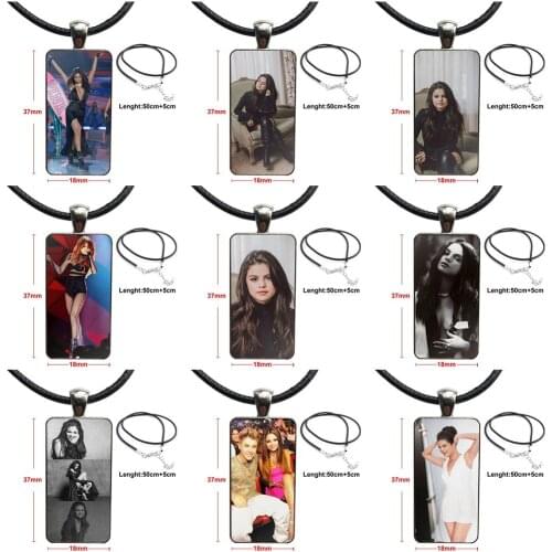 For Women High Quality Girls New Selena Gomez Steel Color Glass Cabochon With Rectangle Shaped Pendant Choker Necklace