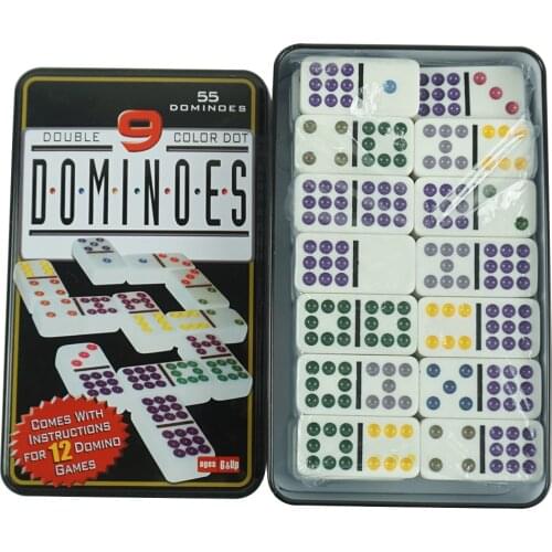 Double 9 Hot Sale Cheap White Domino Colorful Dots with Tin Case Wholesale