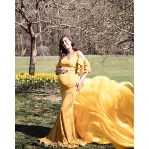 Elegant Shoulderless Maternity Photography Props Long Dress For Pregnant Women Fancy Pregnancy Dress Sexy Maxi Gown Photo Shoot