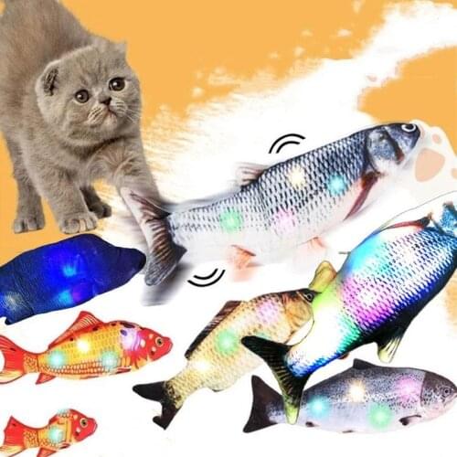Electric Moving Fish Simulation Jumping Fish USB Charging Cat Chew Bite Toy Luminous Fish Flop Cat Music Wagging Happy Toy
