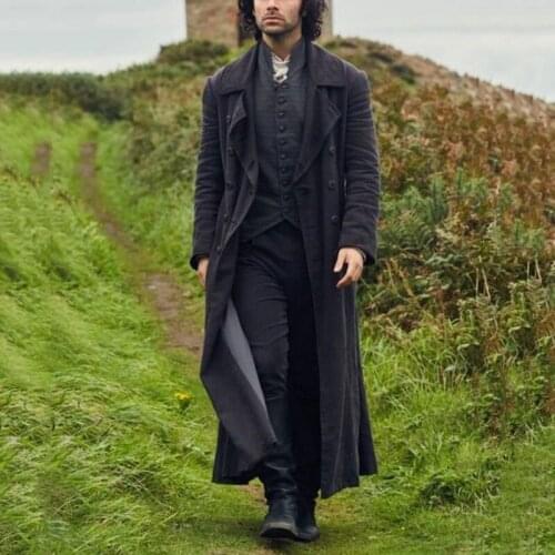 European And American Autumn High-end Brand Retro Casual Slim-fit lapel Mid-length Woolen British Style Coat For Men