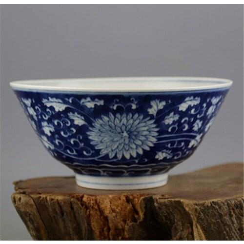 Antique QingDynasty porcelain bowl, blue & white chrysanthemum bowl ,Hand-painted crafts,Collection&Adornment,Free shipping