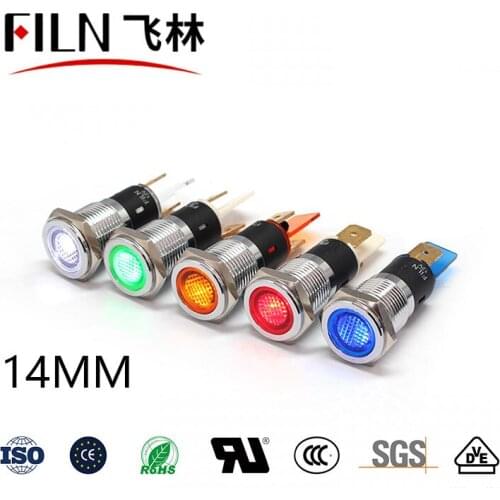 FILN 14mm Metal Flat head 12v 24v 220v 110v signal lights high quality led indicator lights with soldering pin