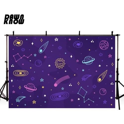 DAWNKNOW Cartoon Space Galactics Rocket Photography Background Backdrop Children Birthday Party Decoration Tapestry Photo Studio