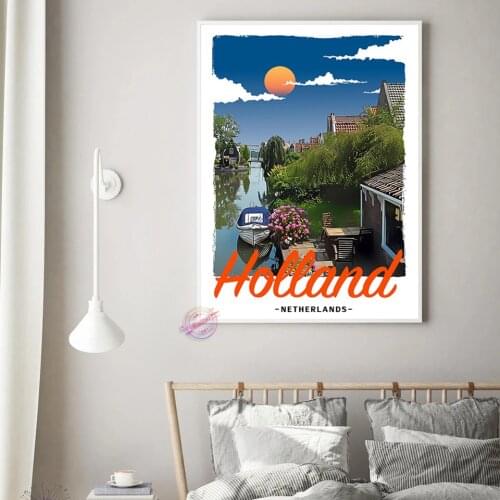 Holland Netherlands Retro Style Travel Poster Canvas Art Picture Home Decor Gift