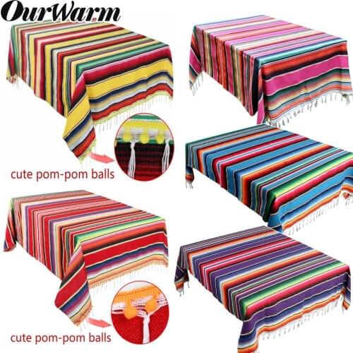 Ourwarm Serape Cotton Tablecloth Mexican Blanket Decorations For Fiesta Themed Party Wedding Birthday Serape Cotton Tablecloth
