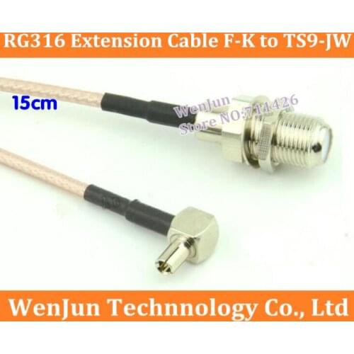 Free Shipping RG316 15cm Extension Cable Coaxial radio frequency switching line F-K female to TS9-JW male elbow Cable