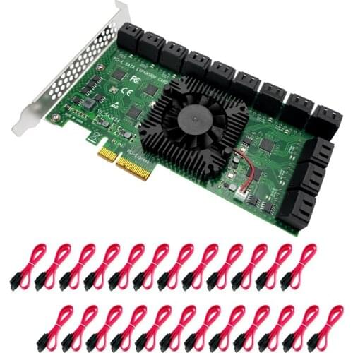 Chia Mining PCIe SATA Card 24 Port 6Gbps SATA PCI-E Adapter Support 24 SATA 3.0 Device Built-in Adapter Converter For Desktop PC