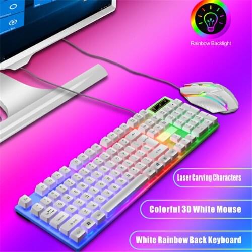 Kebidu USB breathing lighting Mouse keyboard set mouse for computer peripherals Pc gamer with wired keyboard Colorful backlit
