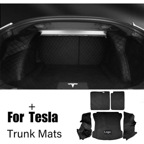 Car Trunk Boot Mat Cargo Liner Protection Pad For Tesla Model 3 Leather Styling Auto Decoration Accessorie Black Red