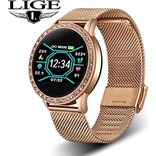 LIGE 2020 New Fation Smart Watch Women Heart Rate Sleep Monitor Watch Call Clock Reminder Sport Waterproof Smartwatch Steel Belt